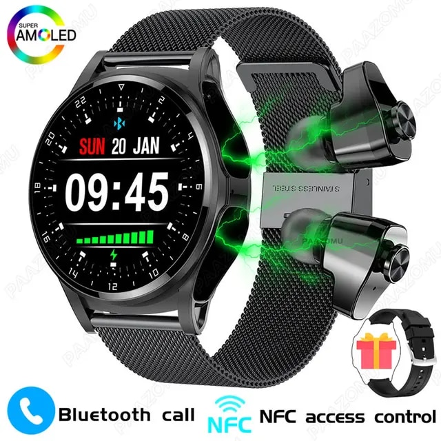 2023 New Smart Watch 2 in 1 With Bluetooth Headset 1.39 inch AMOLED BT Call NFC Smartwatch Men Music Sports Watches For Huawei | Fugo Best